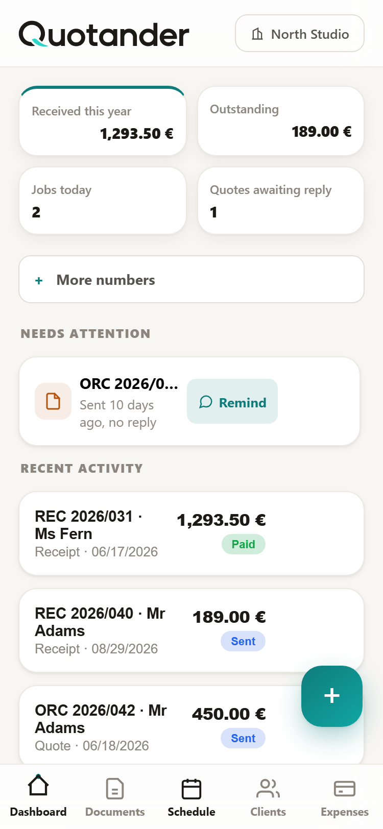 Example Quotander dashboard